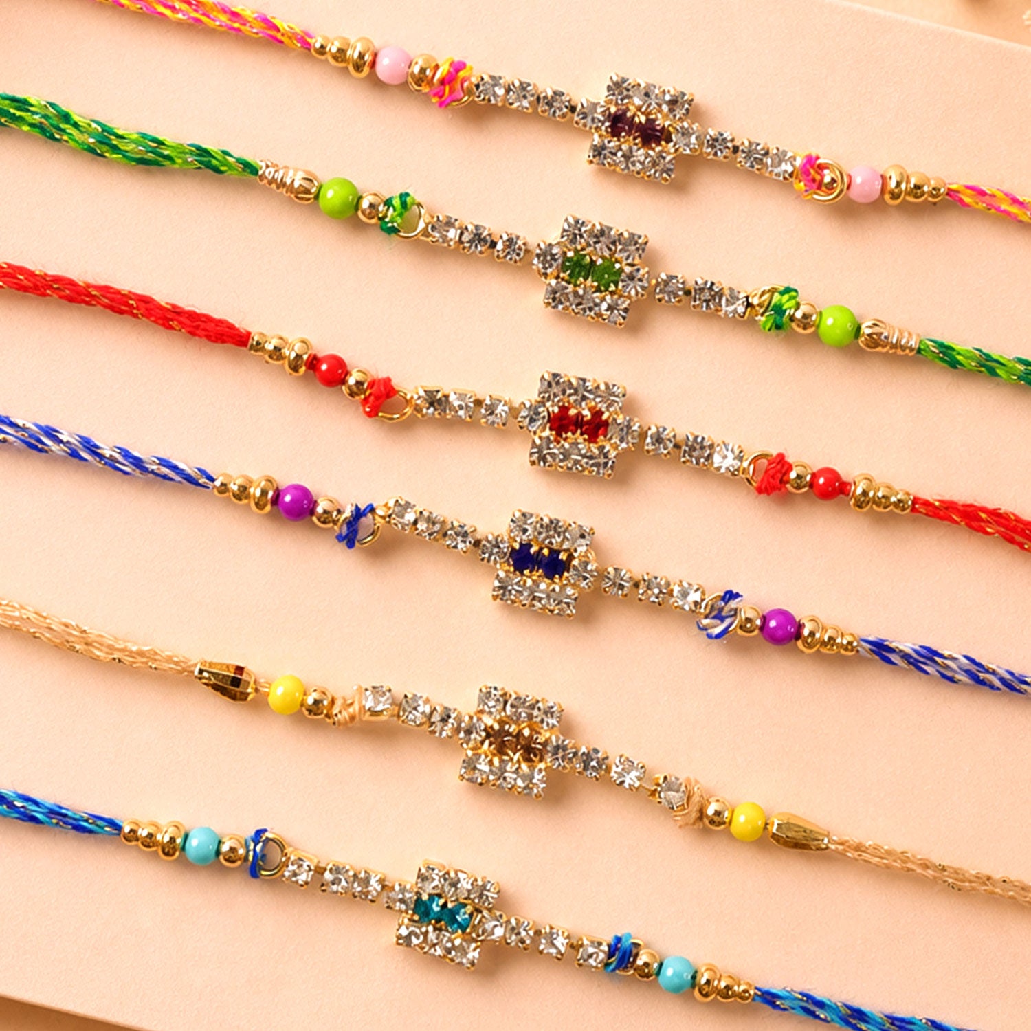 Bold Square Stone Rakhi for Raksha Bandhan Gifting (Pack of 6)