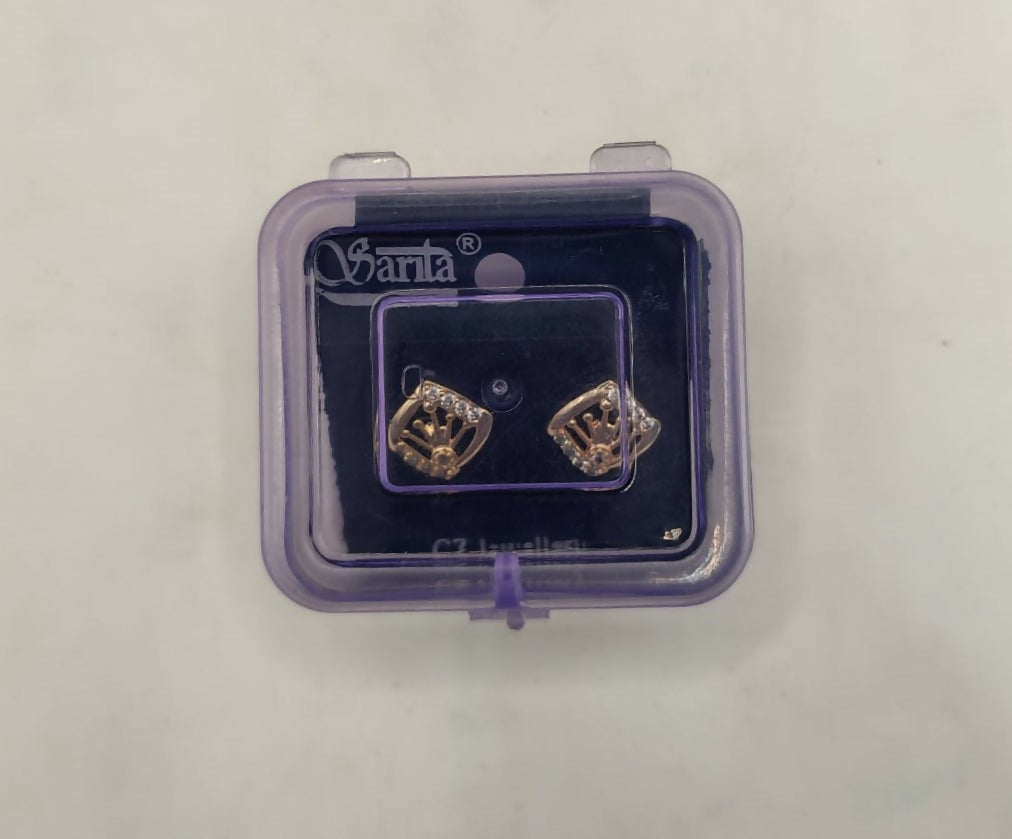 Rose Gold Plated Crown Stud Earrings for Daily Wear for women and girls