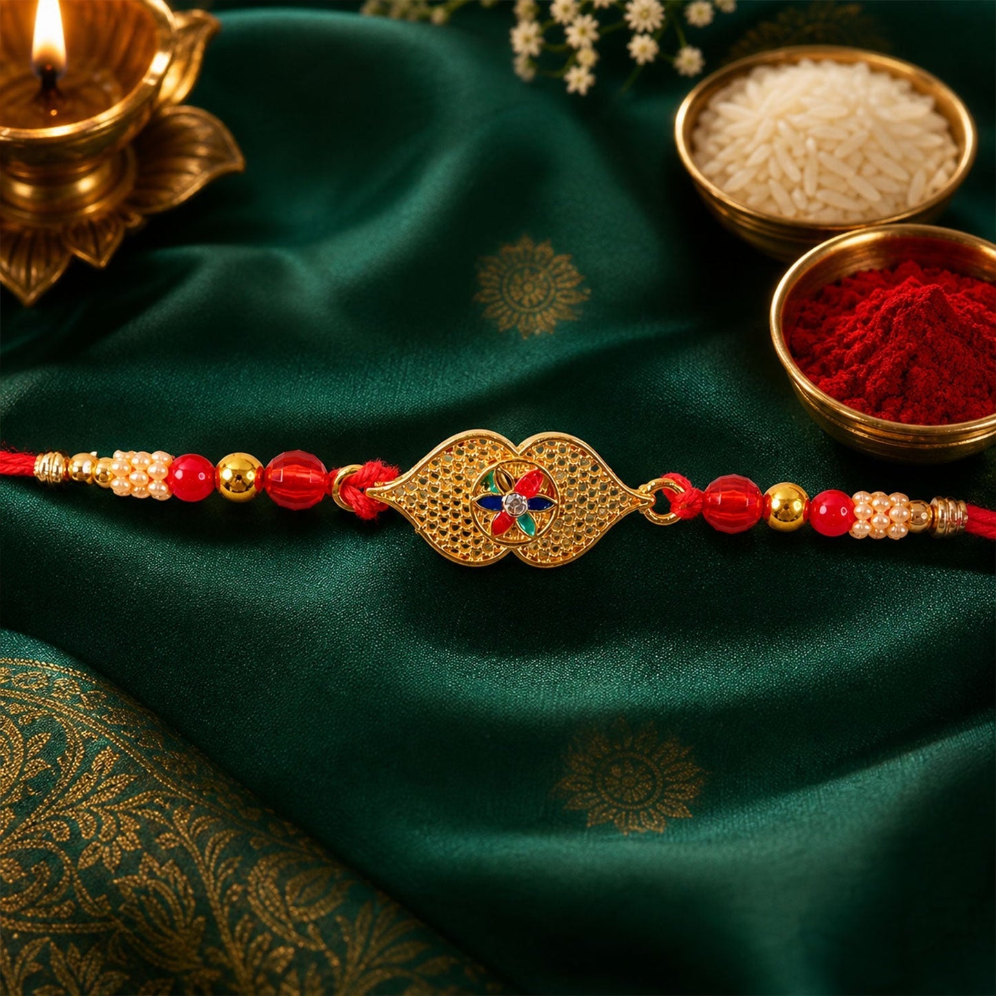 Designer Rakhi Leaf Floral Stone Beaded for Raksha Bandhan (5pcs)