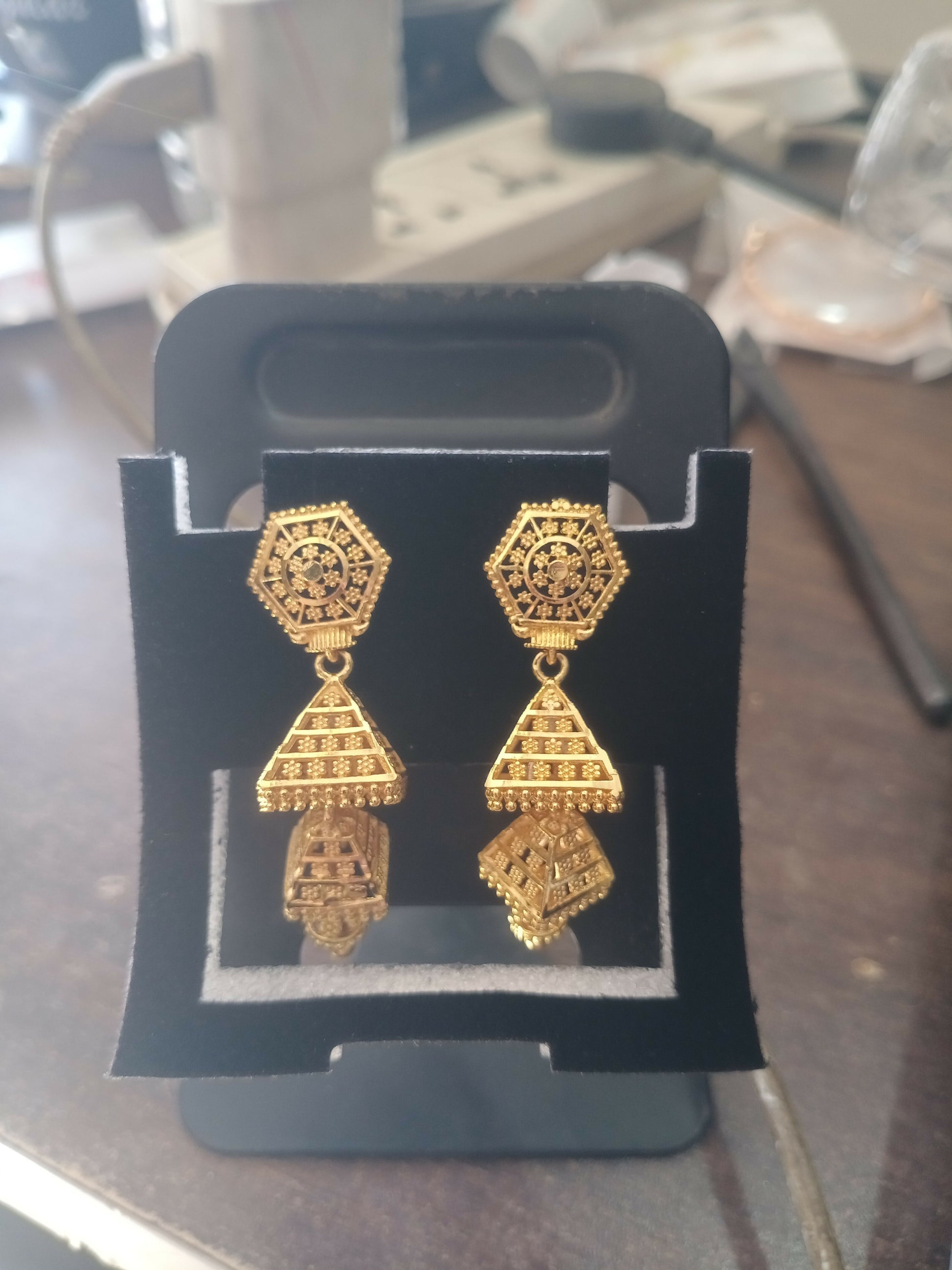 Ethnic Designer Dangling Earrings with Intricate Hexagon Motif