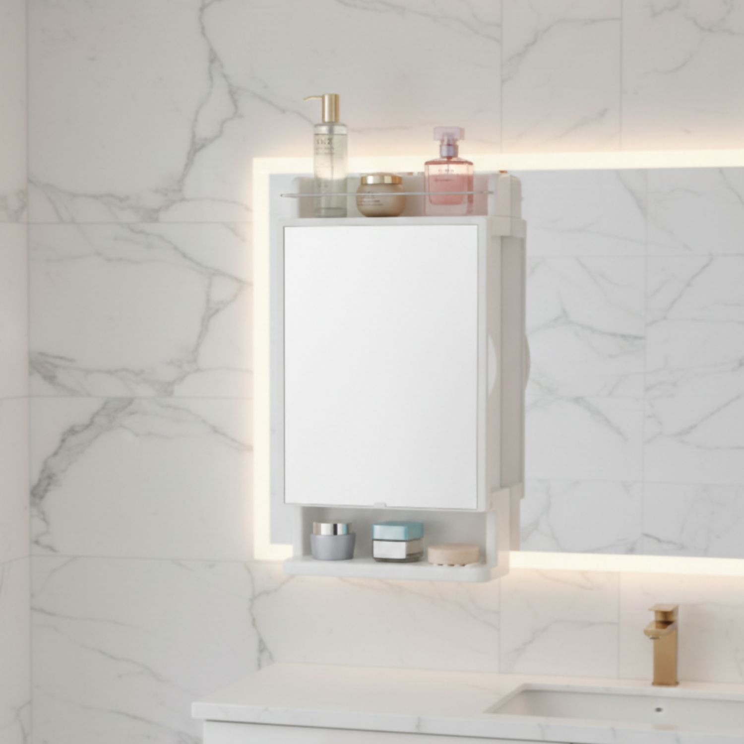 Professional Wall-Mount Makeup Studio With High-Gloss Finish & Mirror