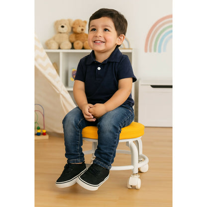 Adjustable Round Stool with Wheels | 360° Rotating Multipurpose Stool for Kids and Adults | Height Adjustable, Comfortable Cushion Seat | Ideal for Study, Kitchen, Salon, Office, Home
