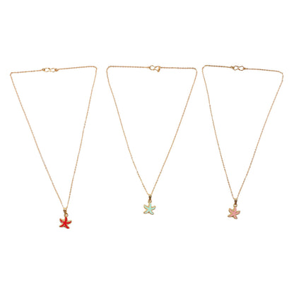 Cute Starfish Gold Pendant Necklace with Color Enamel
