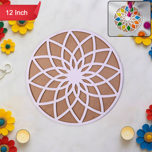 Round Flower Rangoli Stencil | 12 Inch