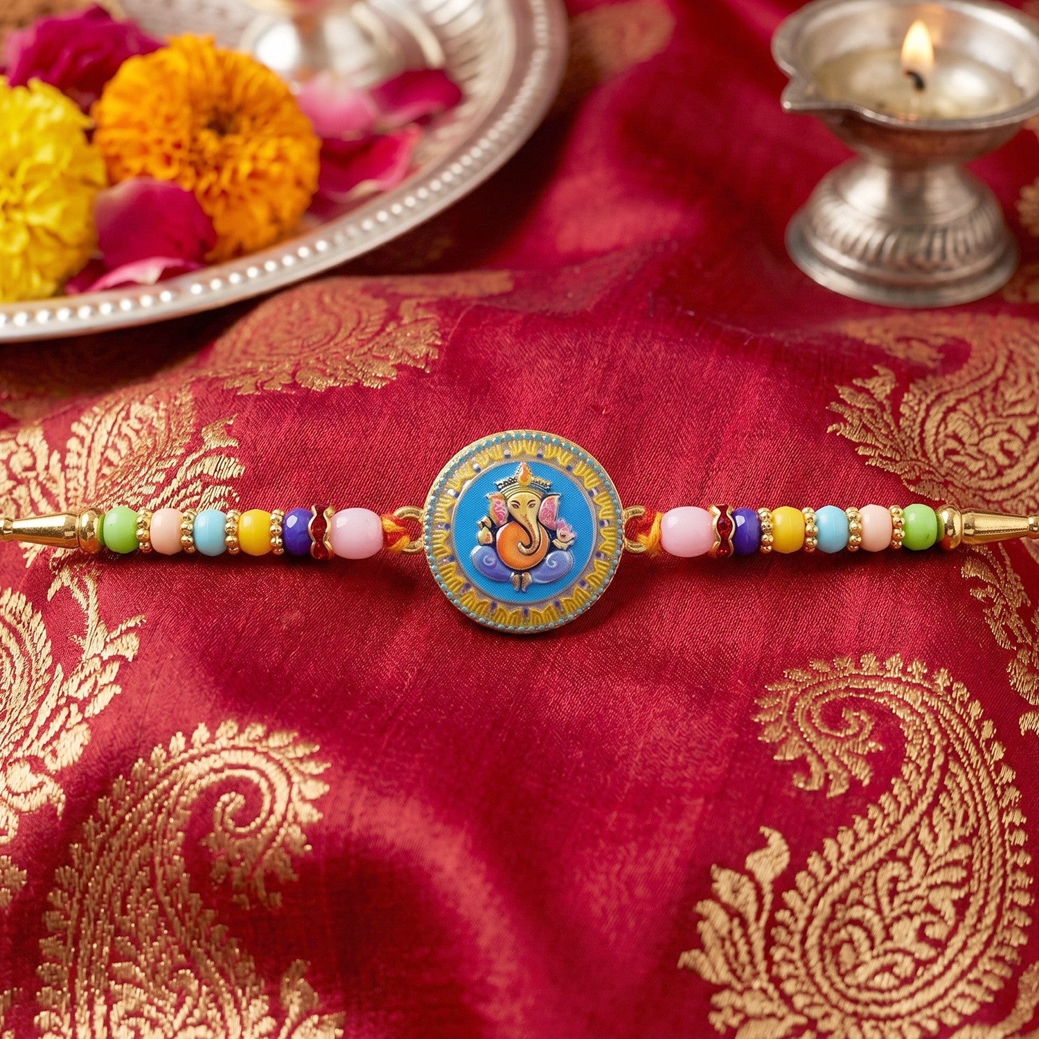Shop Lord Ganesha Round Coin Designer Rakhi for Raksha Bandhan (10pcs)