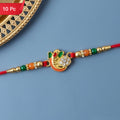 Om Rakhi for Brother Traditional Multicolor Beads on Red Thread (10pcs)