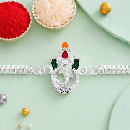 Ganesha Rakhi Stylish Enamel & Silver Chain for Brothers (5pcs)