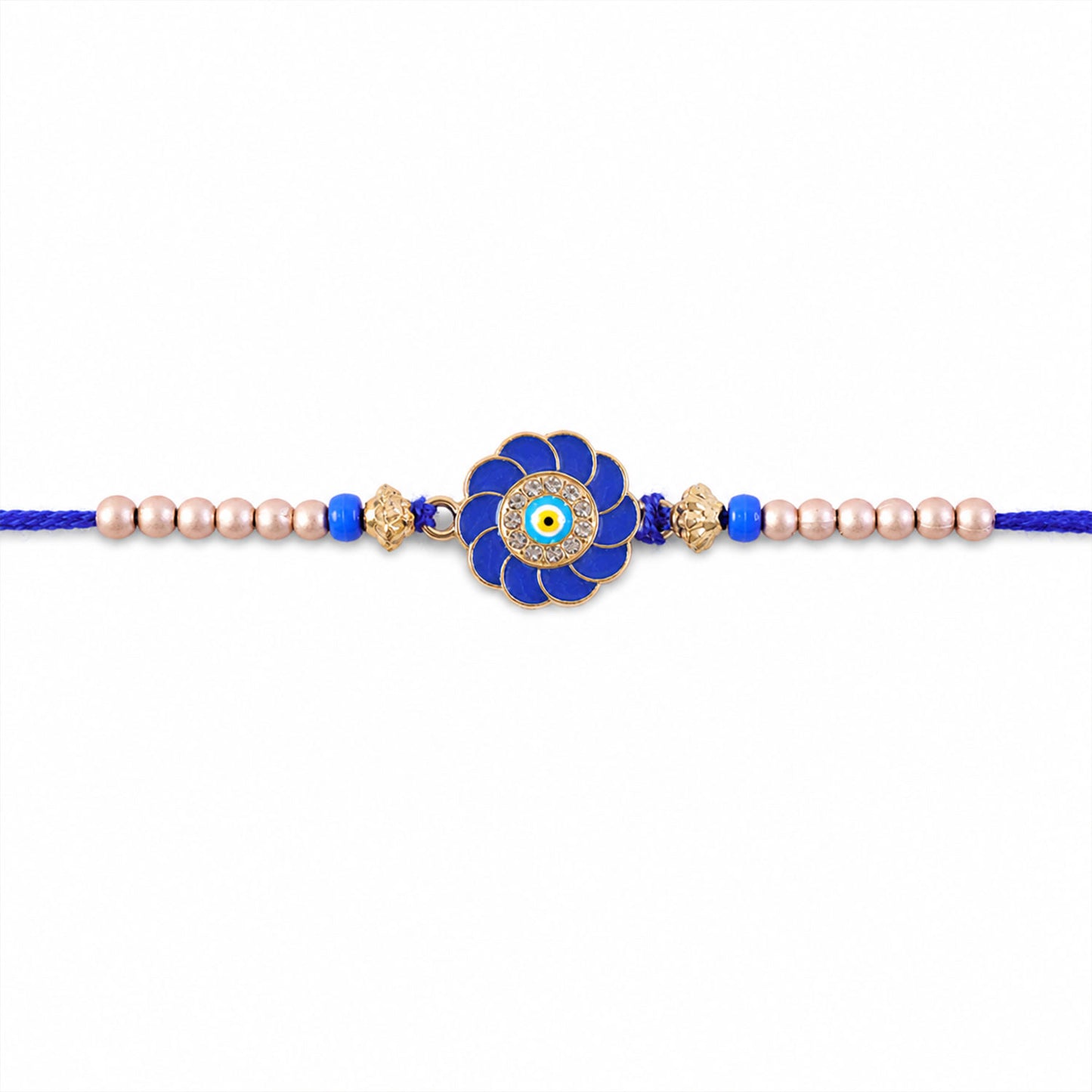 Designer Flower Nazar Evil Eye Crystal Ring Beads Designer Rakhi
