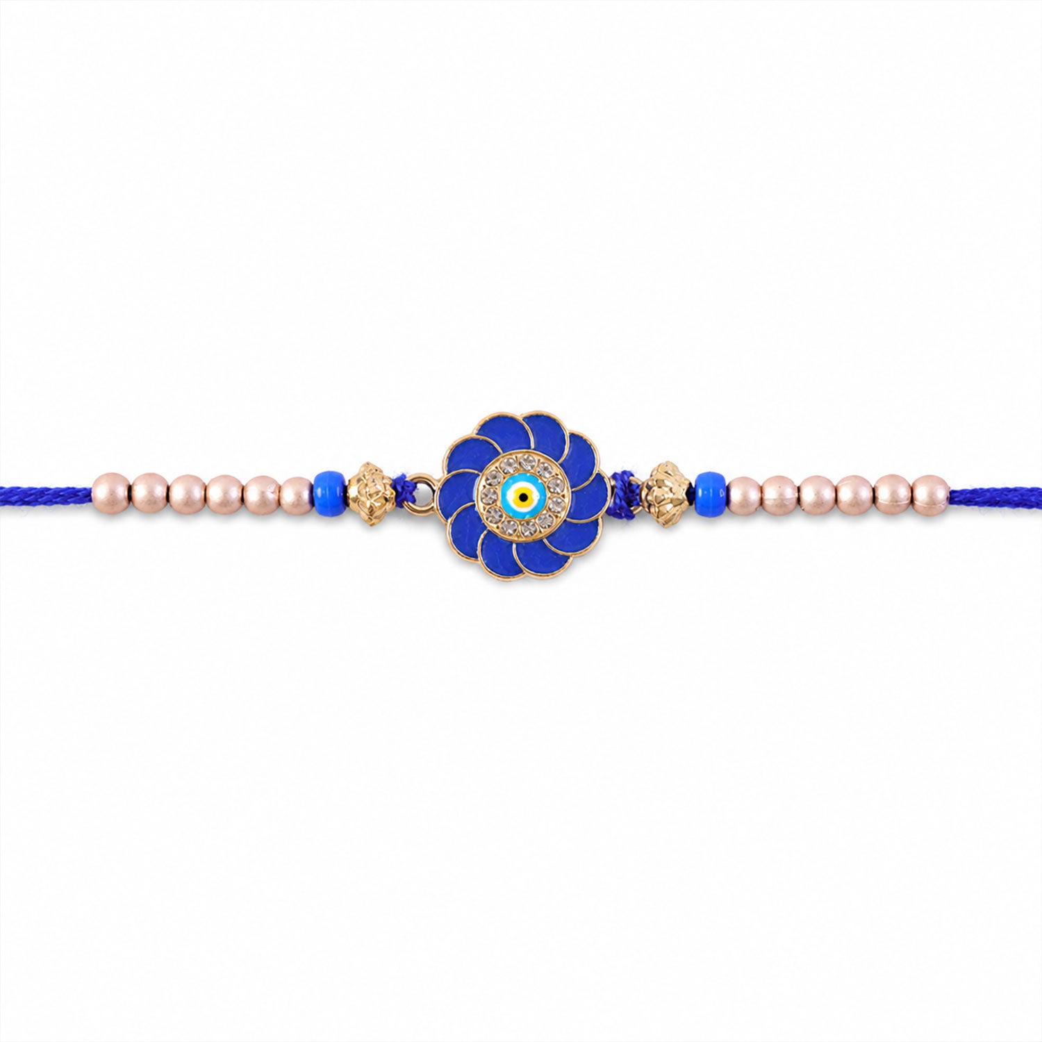 Designer Flower Nazar Evil Eye Crystal Ring Beads Designer Rakhi