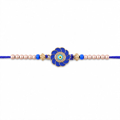 Designer Flower Nazar Evil Eye Crystal Ring Beads Designer Rakhi