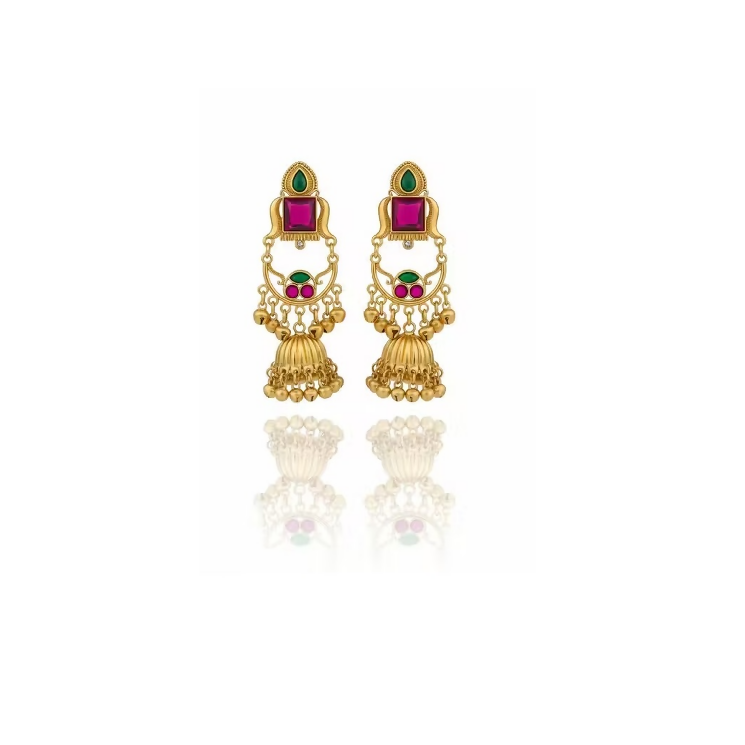 Kashmiri Jhumka Drop Earrings with Kundan & Pearl Tassels–Luxury Earrings