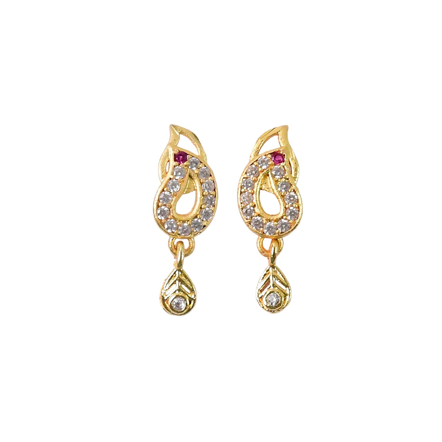 Traditional Gold Finish Paisley Earrings with Crystal & Ruby Touch