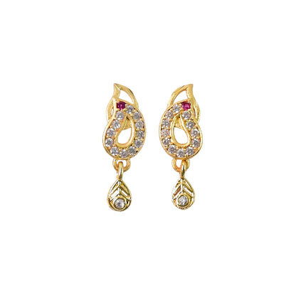 Traditional Gold Finish Paisley Earrings with Crystal & Ruby Touch