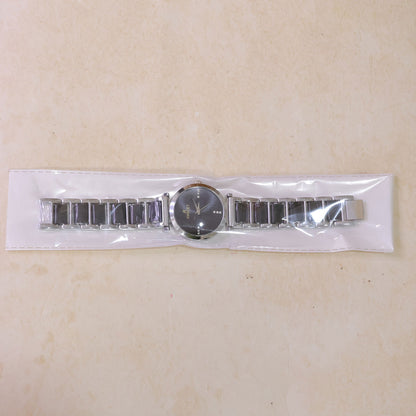 Black Round Shape Dial Watch with Silver Metal Strap Design for Women