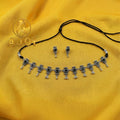 Oxidized Silver Black Stone Choker Necklace Set with Matching Earrings for Women