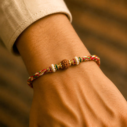 Stone Studded Designer Rakhi with Traditional Beads and Beautiful Festive Finish