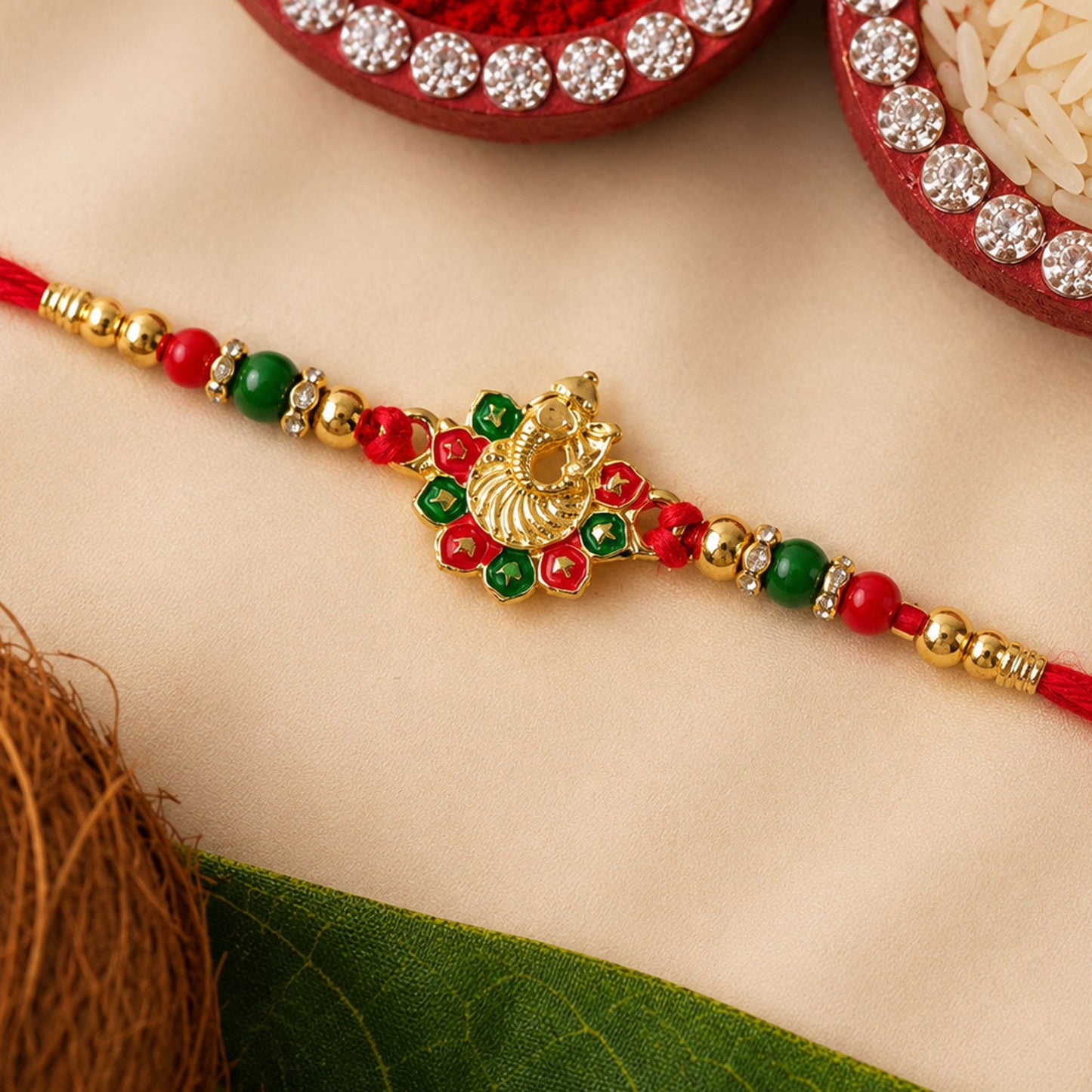 Ganesha Rakhi Beads and Stone Work for Raksha Bandhan (5pcs)