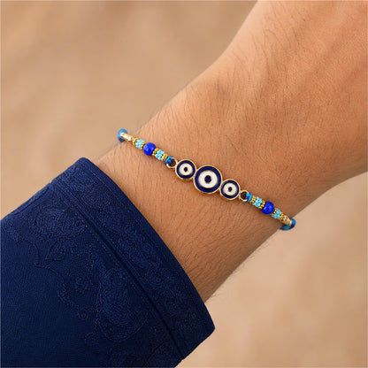 Designer Triple Nazar Evil Eye Enamel Bead Traditional Rakhi