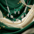 Emerald Green Rhinestone Choker Necklace & Earrings Set Silver Bridal Party Jewellery
