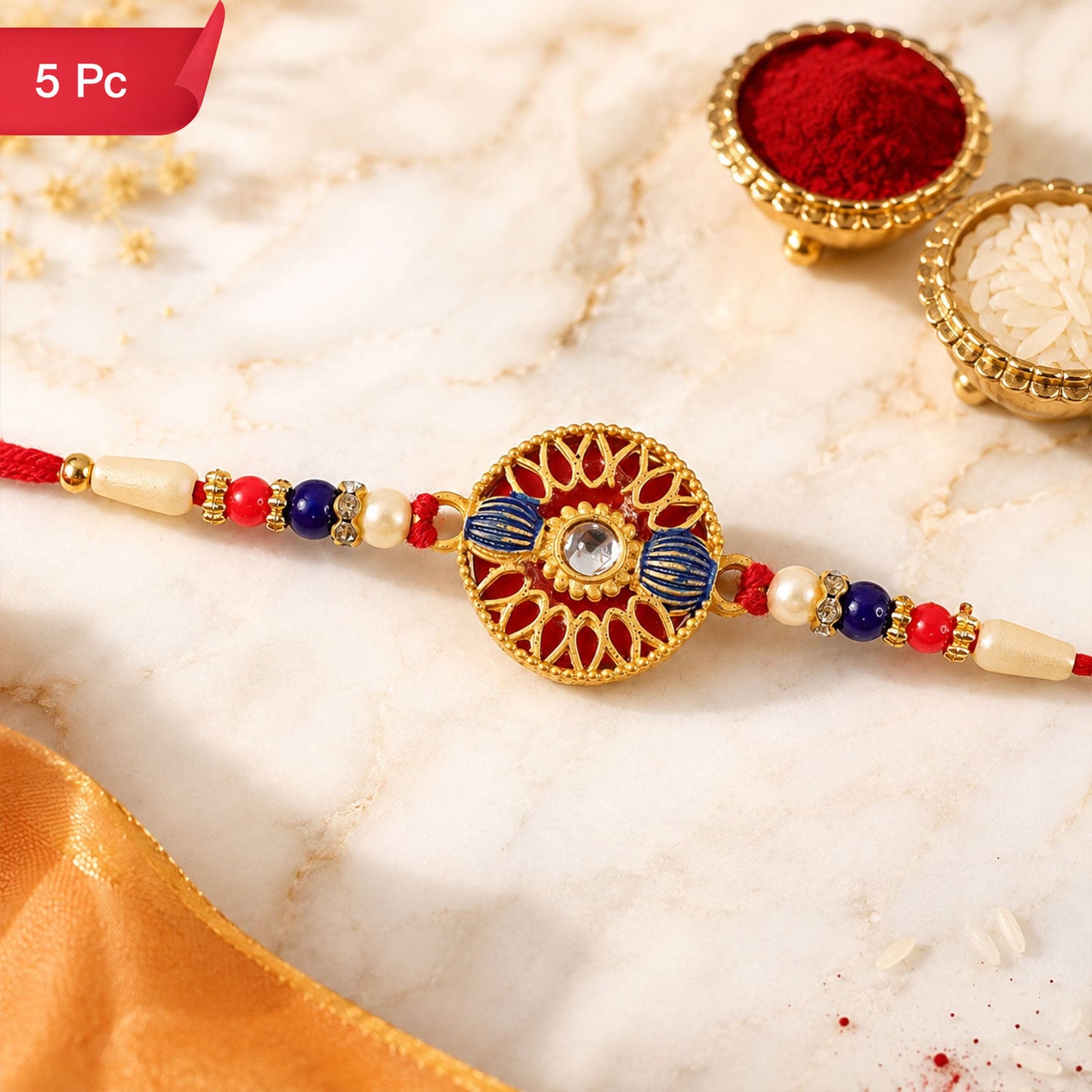 Golden Meenakari Kundan Rakhi for Brother Festive Design (5pcs)