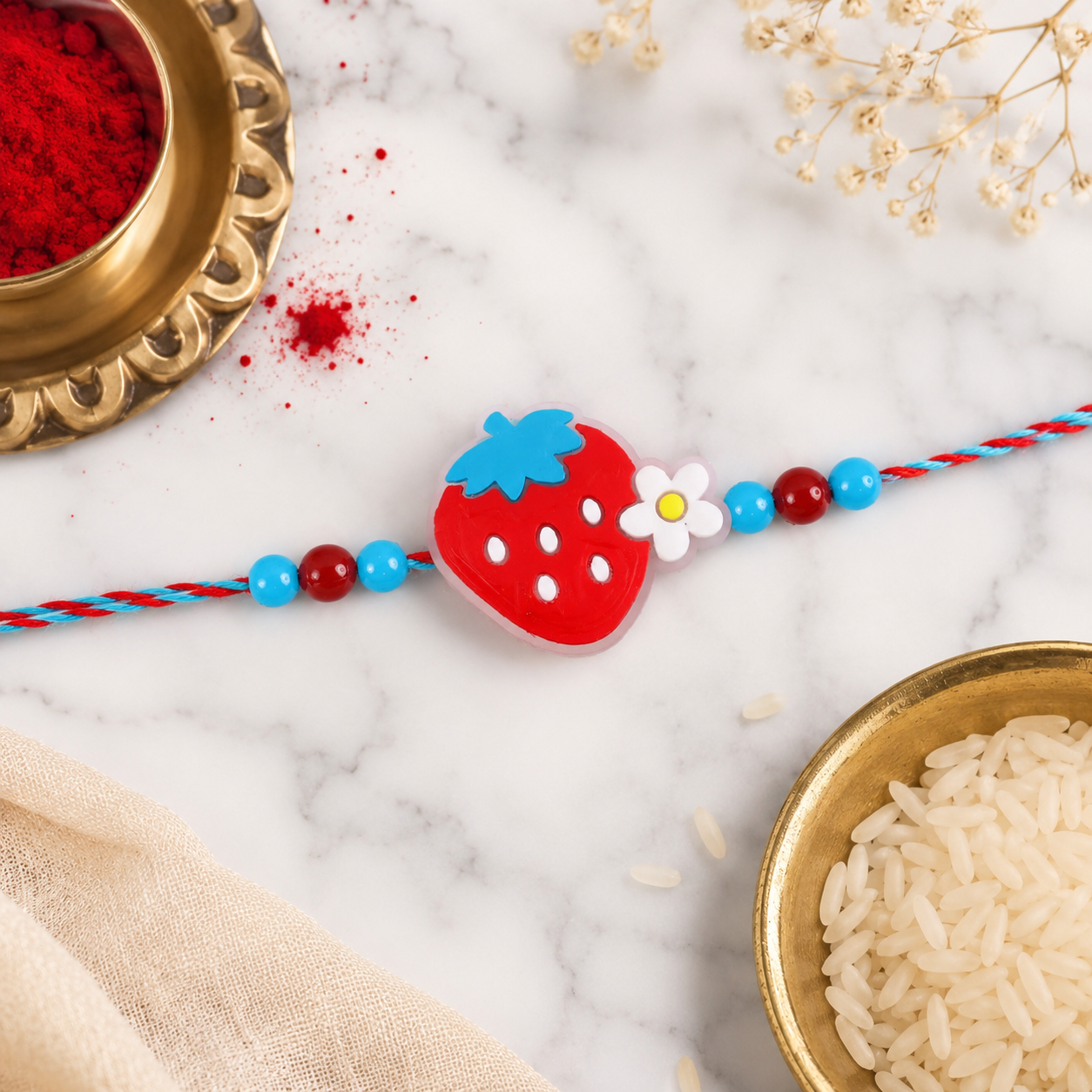 Strawberry Charm Kids Rakhi Designer Thread for Brother (5pcs)