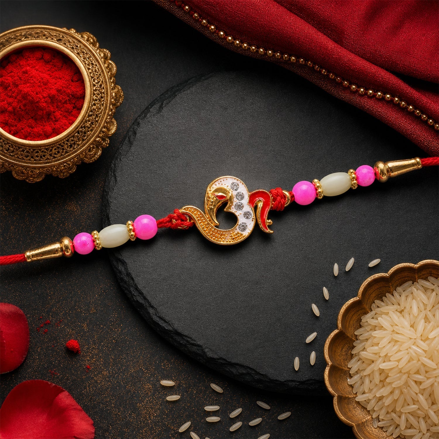 Om Charm Beaded Rakhi Traditional Design for Brother (5pcs)