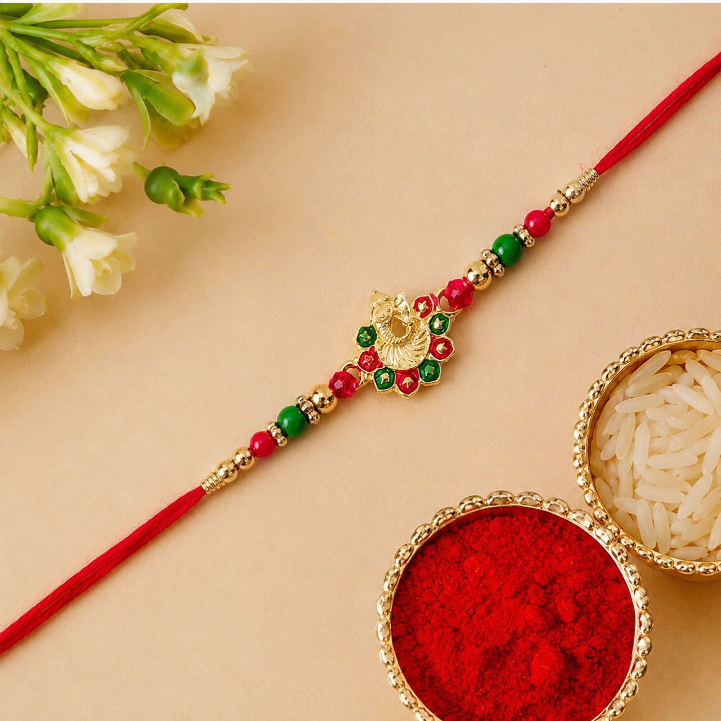 Ganesha Rakhi Beads and Stone Work for Raksha Bandhan (5pcs)