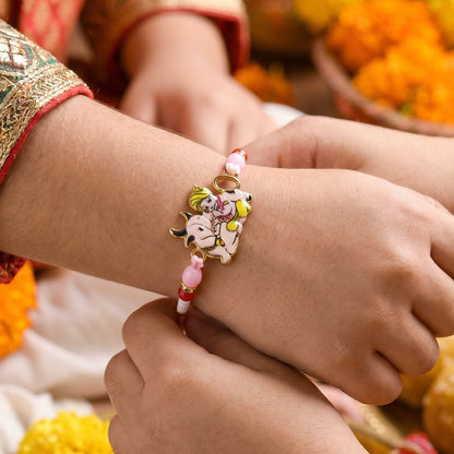 Krishna with Cow Designer Rakhi Traditional & Comfortable for Brother (5pcs)