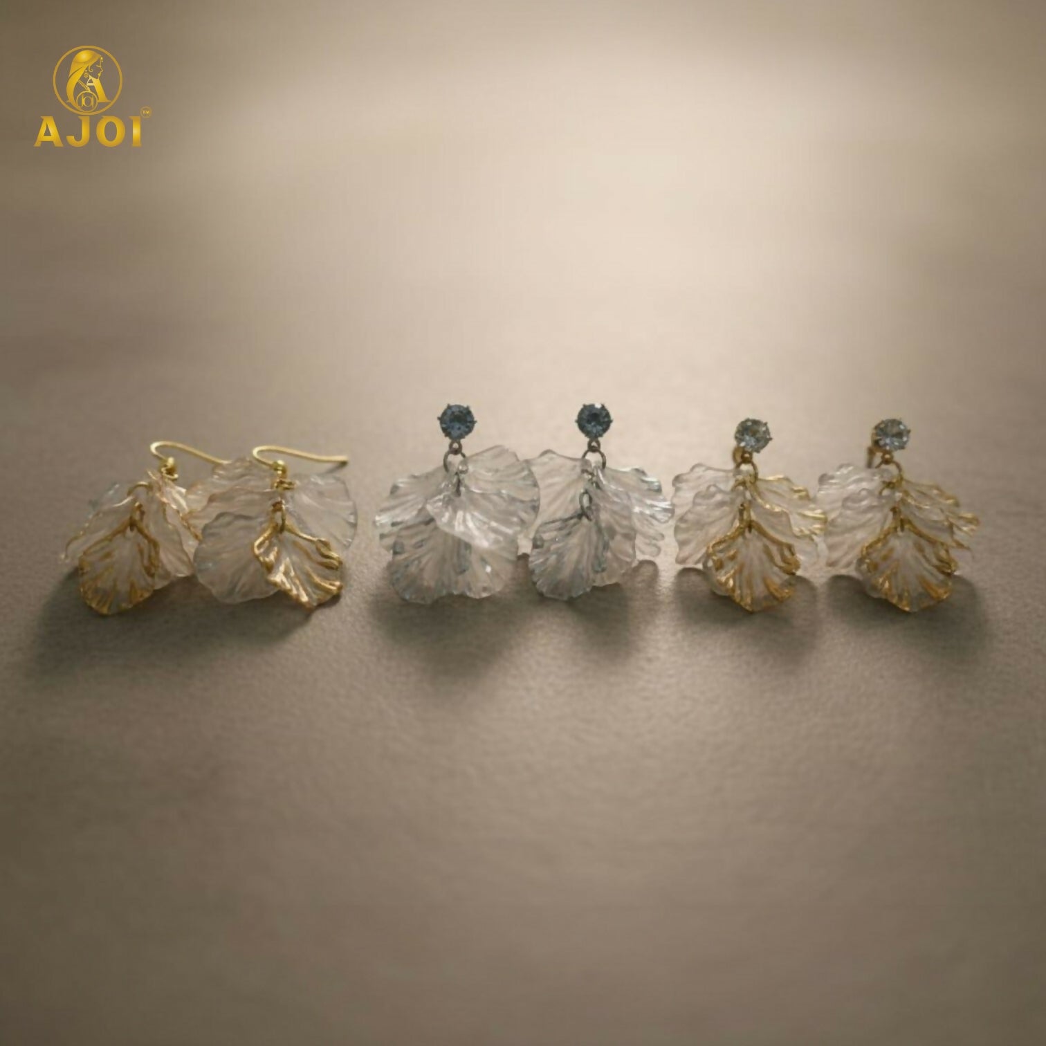Transparent Leaf Design Drop Earrings Combo (3 Pair Set)