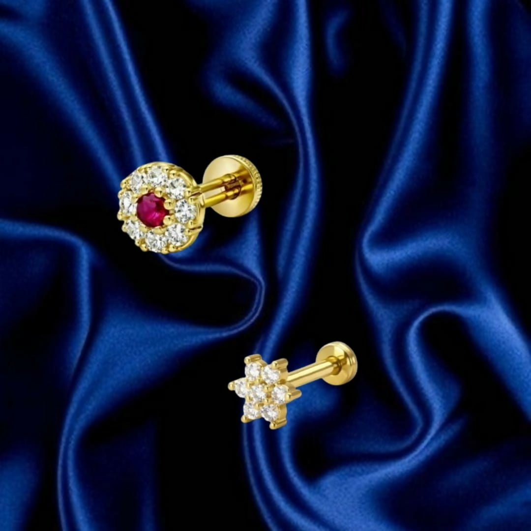 Gold plated diamond-white crystal flower nosepin stud for women and girls