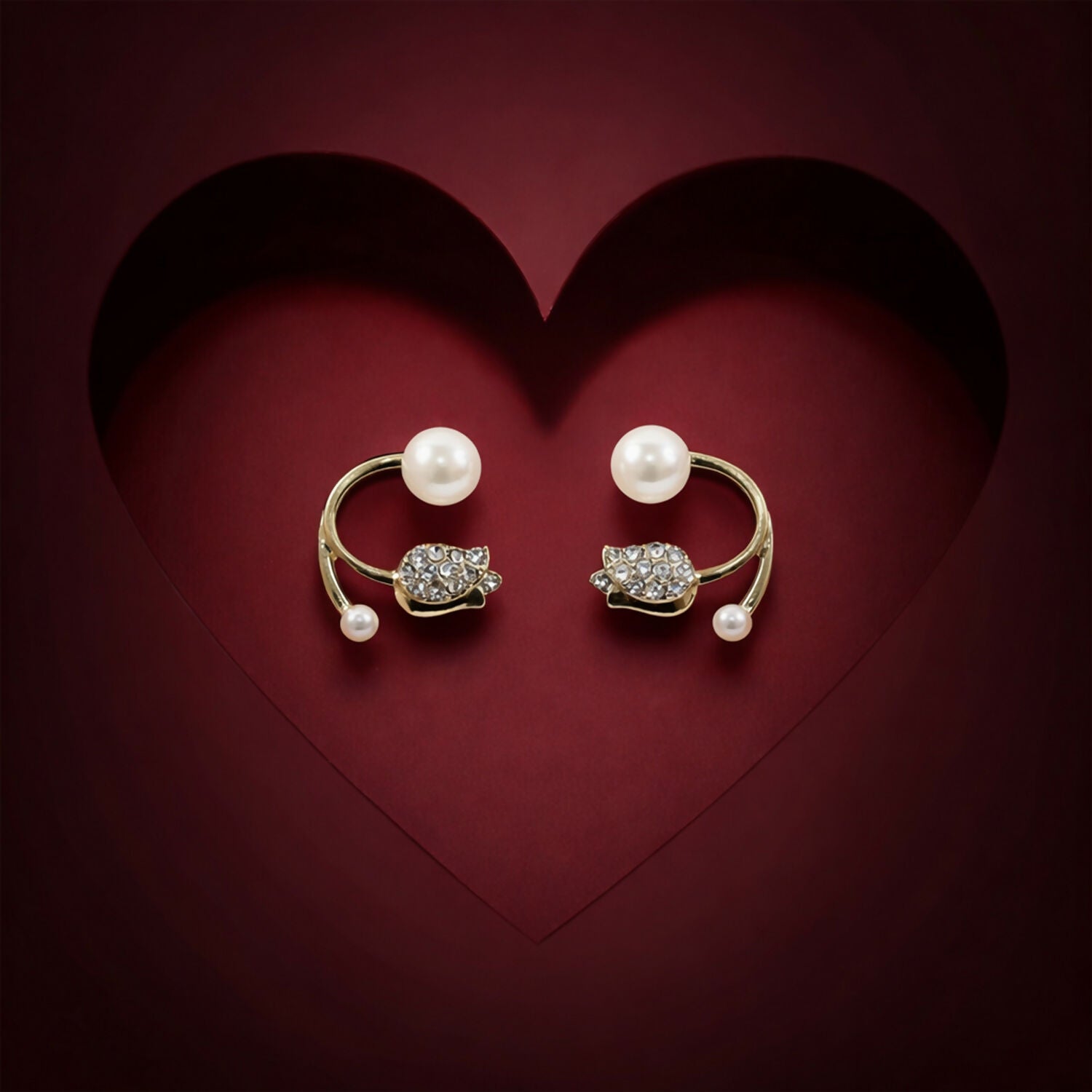 Korean style pearl crystal designer stud earrings front view