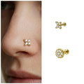 Gold Plated Crystal Clover Nosepin Stud – Elegant Flat Back Combo Pack