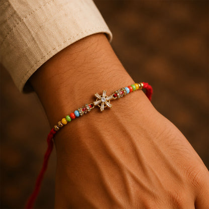 Snowflake AD Stone Designer Rakhi for Brother, Multicolour Beads Gift