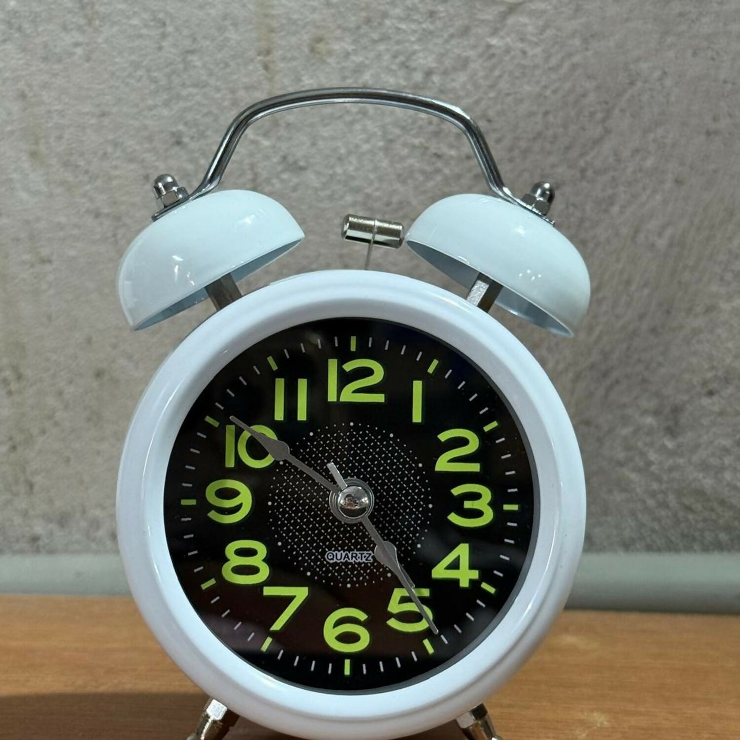 White Vintage Twin Bell Analog Alarm Clock for Bedside & Study Table