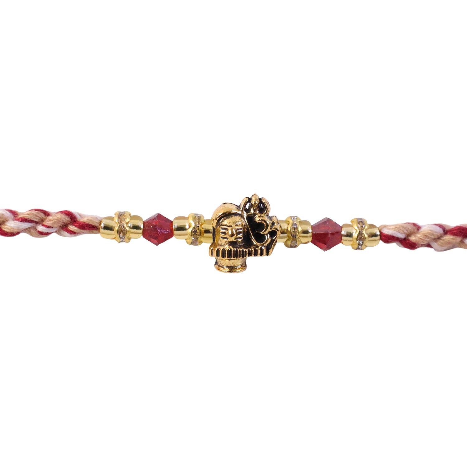 Sacred Deity Rakhi with Red-Beige Thread and Gold Pendant for Raksha Bandhan Gift