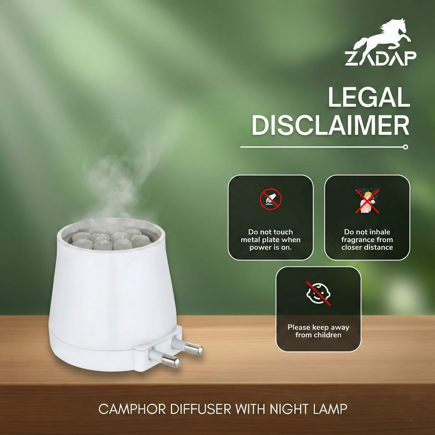 Zadap Wooden Kapoor Dani, Aroma Diffuser, Camphor Burner & Night Lamp