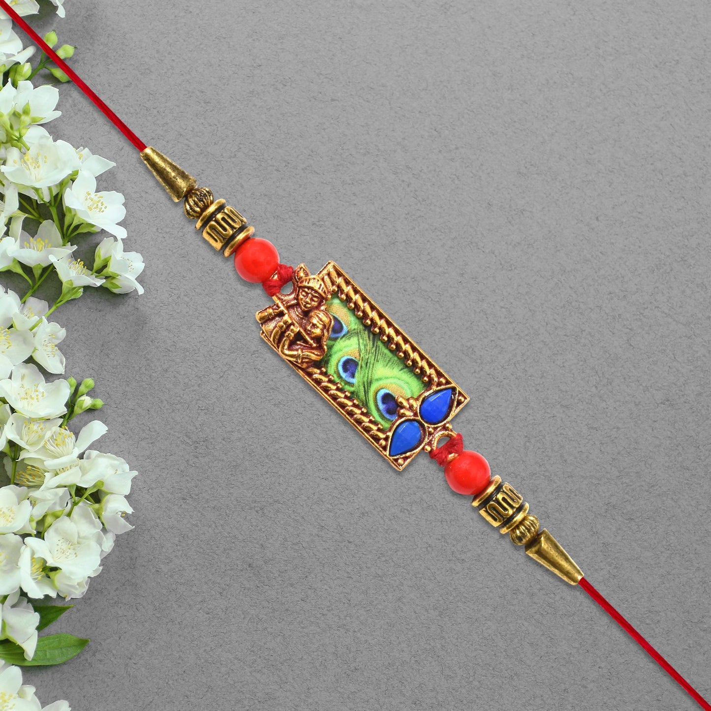 Radha Krishna Rakhi Mor Pankh Design for Brothers on Raksha Bandhan (10pcs)