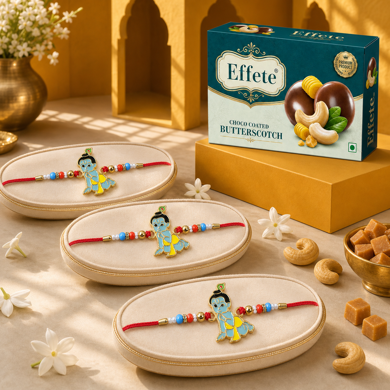 Bal Krishna Kids Rakhi with Butterscotch Chocolates, Pack of 3
