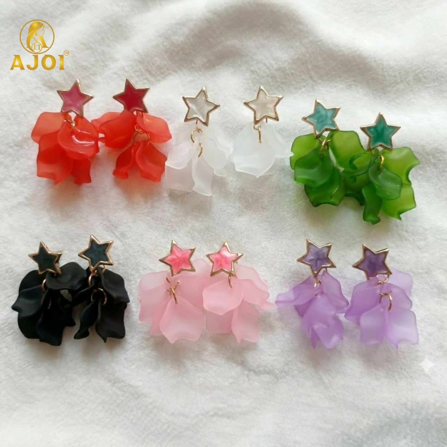 Luxury Star-Top Floral Drop Earrings with Soft Matte Petal Layers