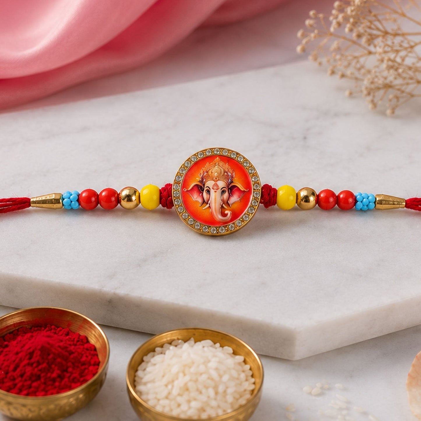 Ganesha Stone Studded Rakhi for Brother Festive Beaded Design (10pcs)