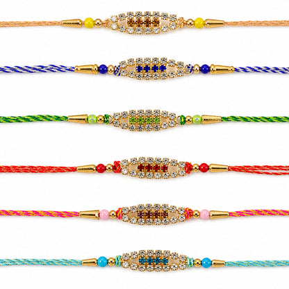 Pointed Oval Motif Rakhi with Shimmering AD Stones (Pack of 6)