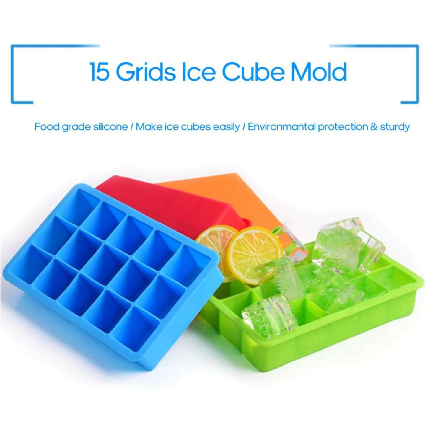 Close-up of flexible silicone ice cube mold with water