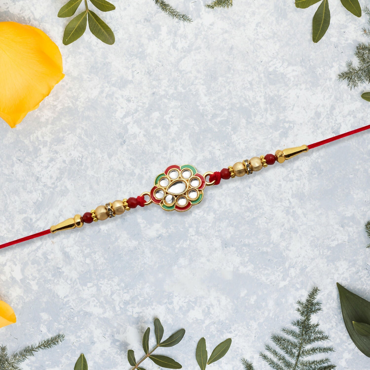 Kundan Work Floral Rakhi Elegant Traditional Raksha Bandhan Gift (10pcs)