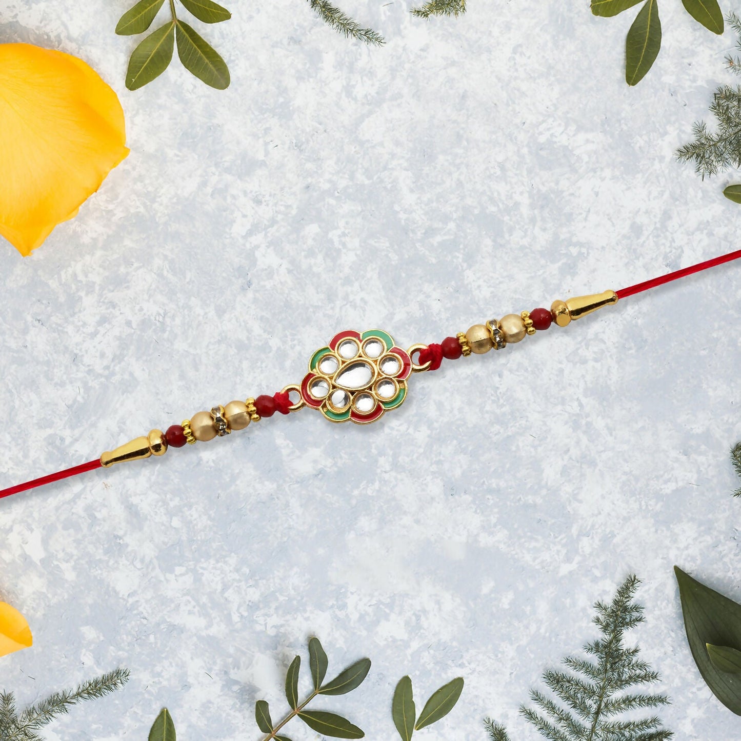 Kundan Work Floral Rakhi Elegant Traditional Raksha Bandhan Gift (5pcs)