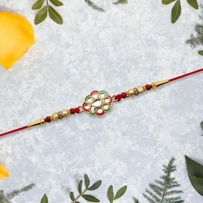 Kundan Work Floral Rakhi Elegant Traditional Raksha Bandhan Gift (5pcs)