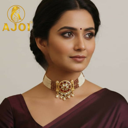 Royal Pearl Kundan Red Choker Set