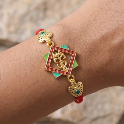 Gold-Toned Om Trishul Rakhi with Colorful Enamel for Raksha Bandhan (5pcs)