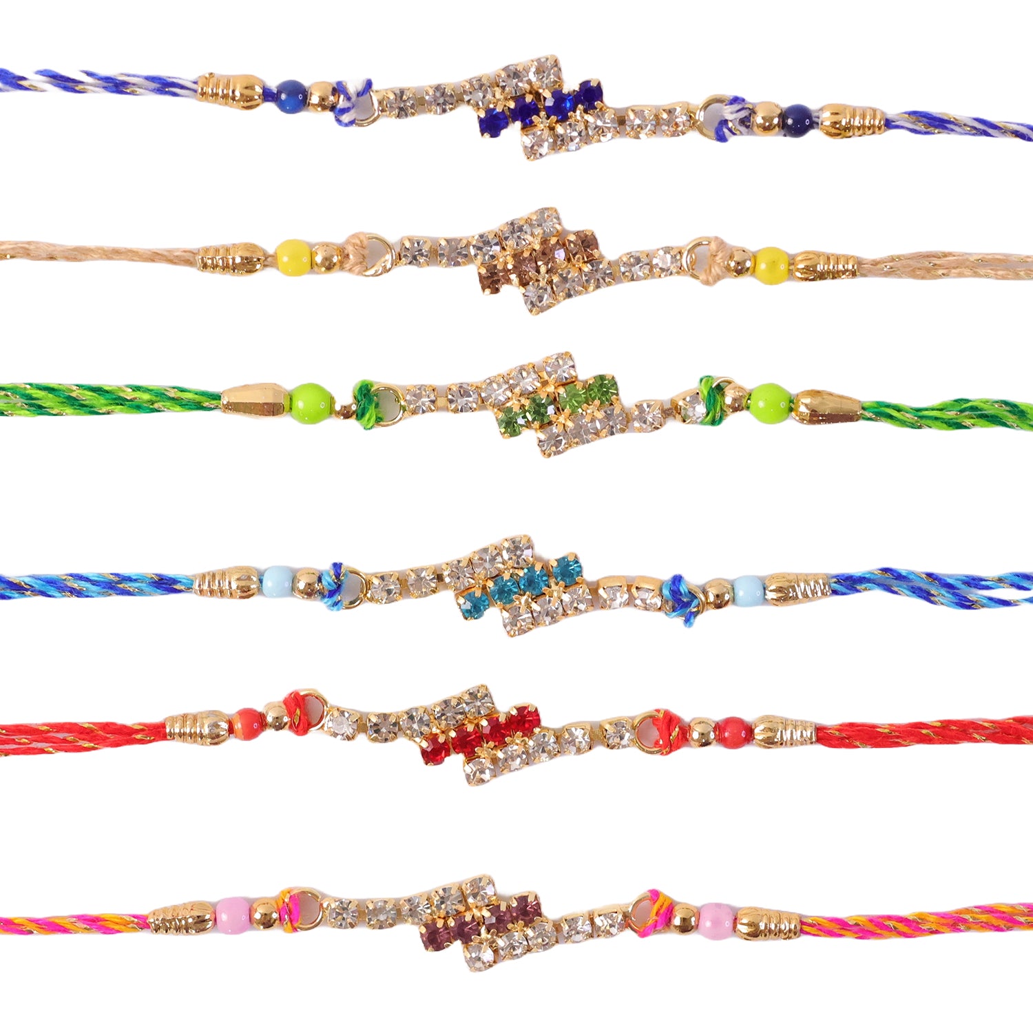 Slim Rectangular Stone Rakhi for Brother Gifting (Pack of 6)