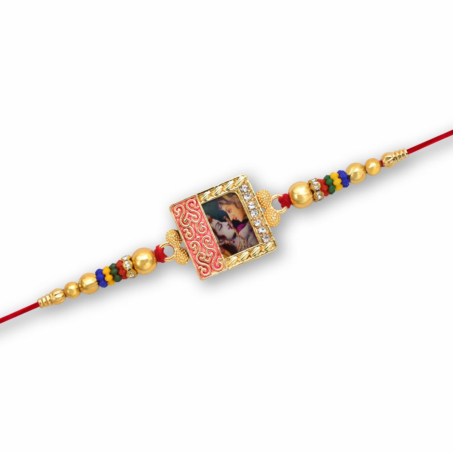 Radha Krishna Rakhi Traditional Square Centerpiece for Brothers (10pcs)
