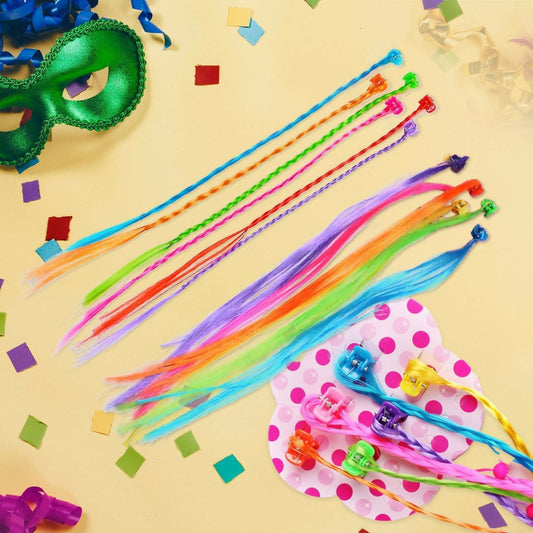 Kids Hair Braid Extensions with Clips | Fun Party Hair Accessories Pack of 6